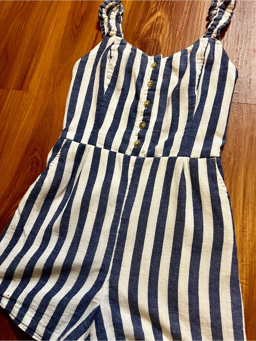 Women’s Hollister Navy and White Striped Romper Medium